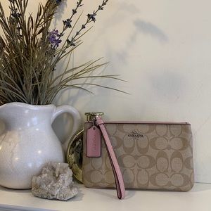 Coach Monogram cream and pink wallet